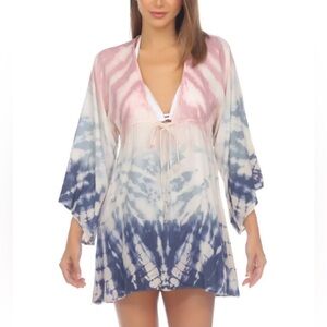 RAVIYA Women's Gray Tie Dye Empire‎ Drawstring Waist Tunic
 Cover Up size M